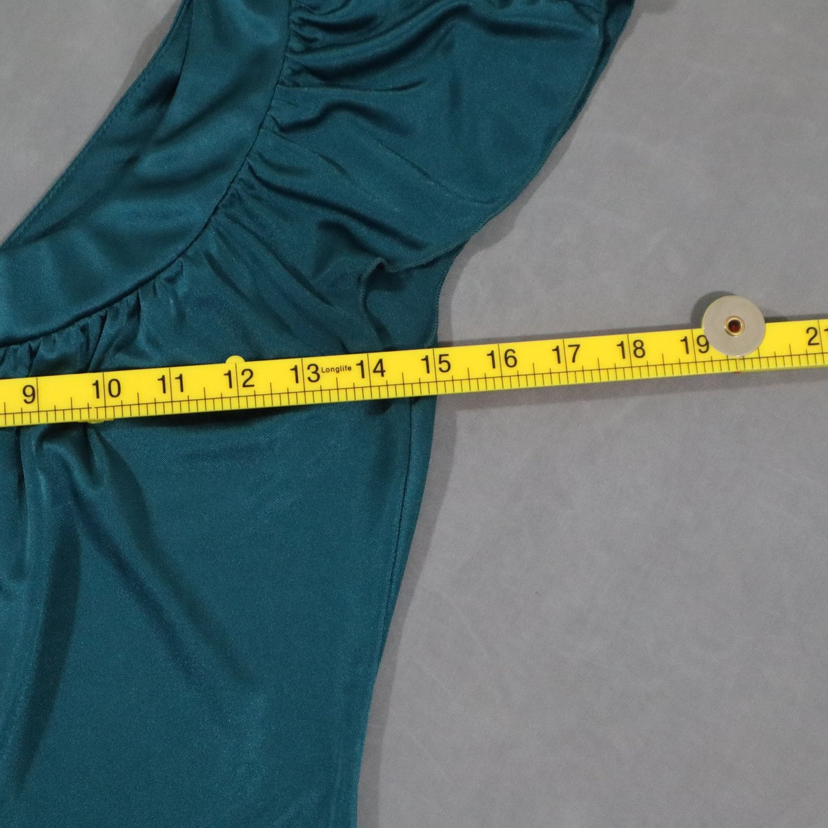 Studio Y Womens Flutter Sleeve Top S Teal Slinky Blouson Banded Hem Y2K Shirt