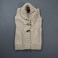 Girls Chunky Knit Sweater Vest Toggle Shawl Collar Sleeveless Cardigan Cream M