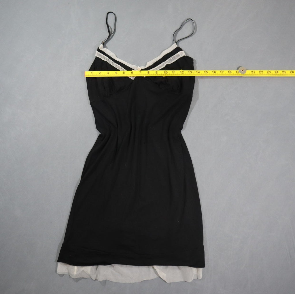 Plume Womens Chemise Slip Nightgown Black Jersey Ivory Mesh Ruffle Trim Bow XL