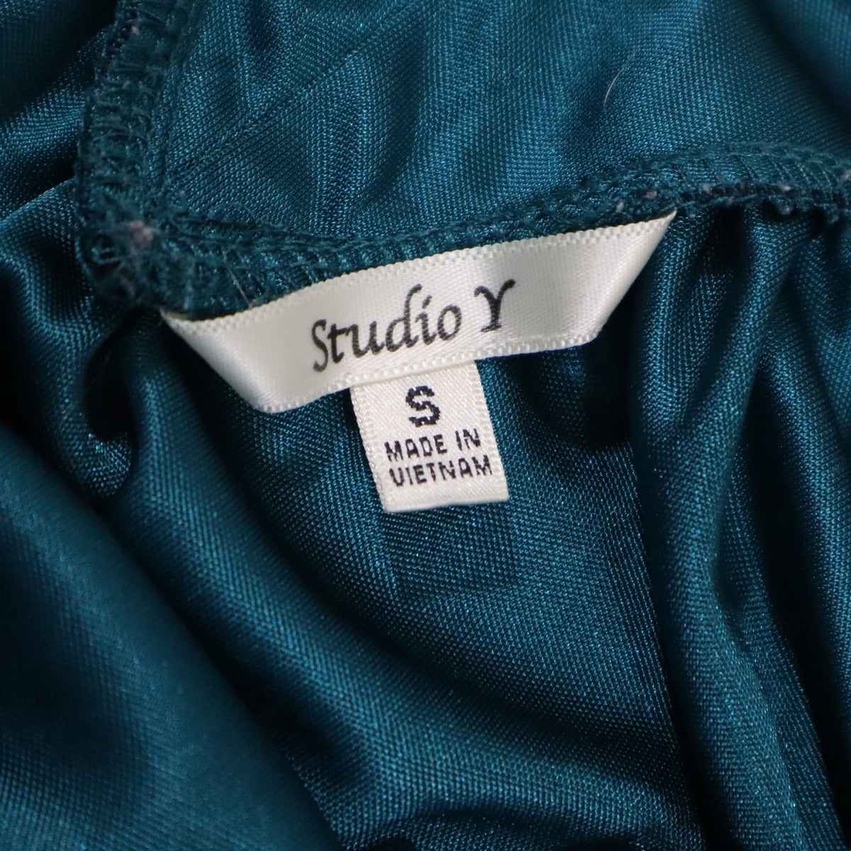 Studio Y Womens Flutter Sleeve Top S Teal Slinky Blouson Banded Hem Y2K Shirt